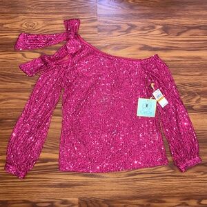 NWT CeCe™ Sequin One Shoulder Top with Big Bow